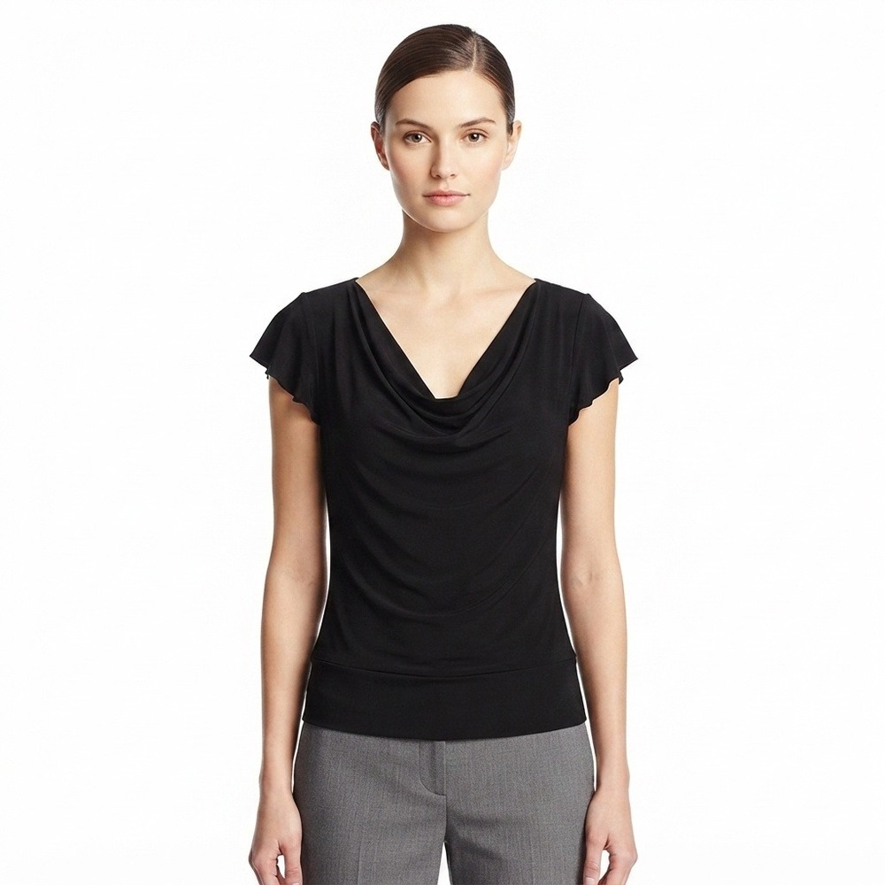 B-Wear Byer Top Womems Large Black Cowl‎ Neck Flutter Sleeve Blouse L Y2K